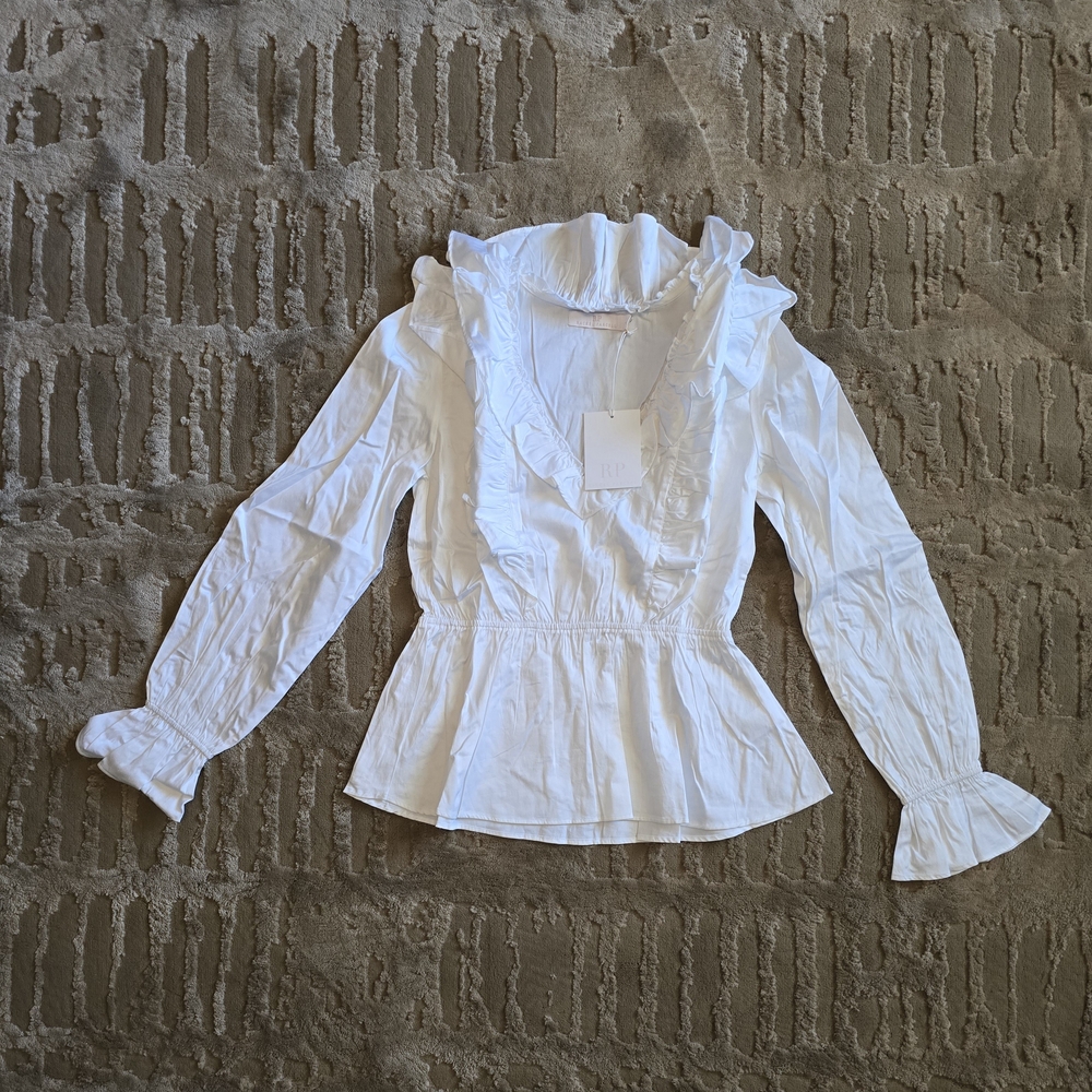 Rachel Parcell White Ruffled Bell Sleeve Blouse